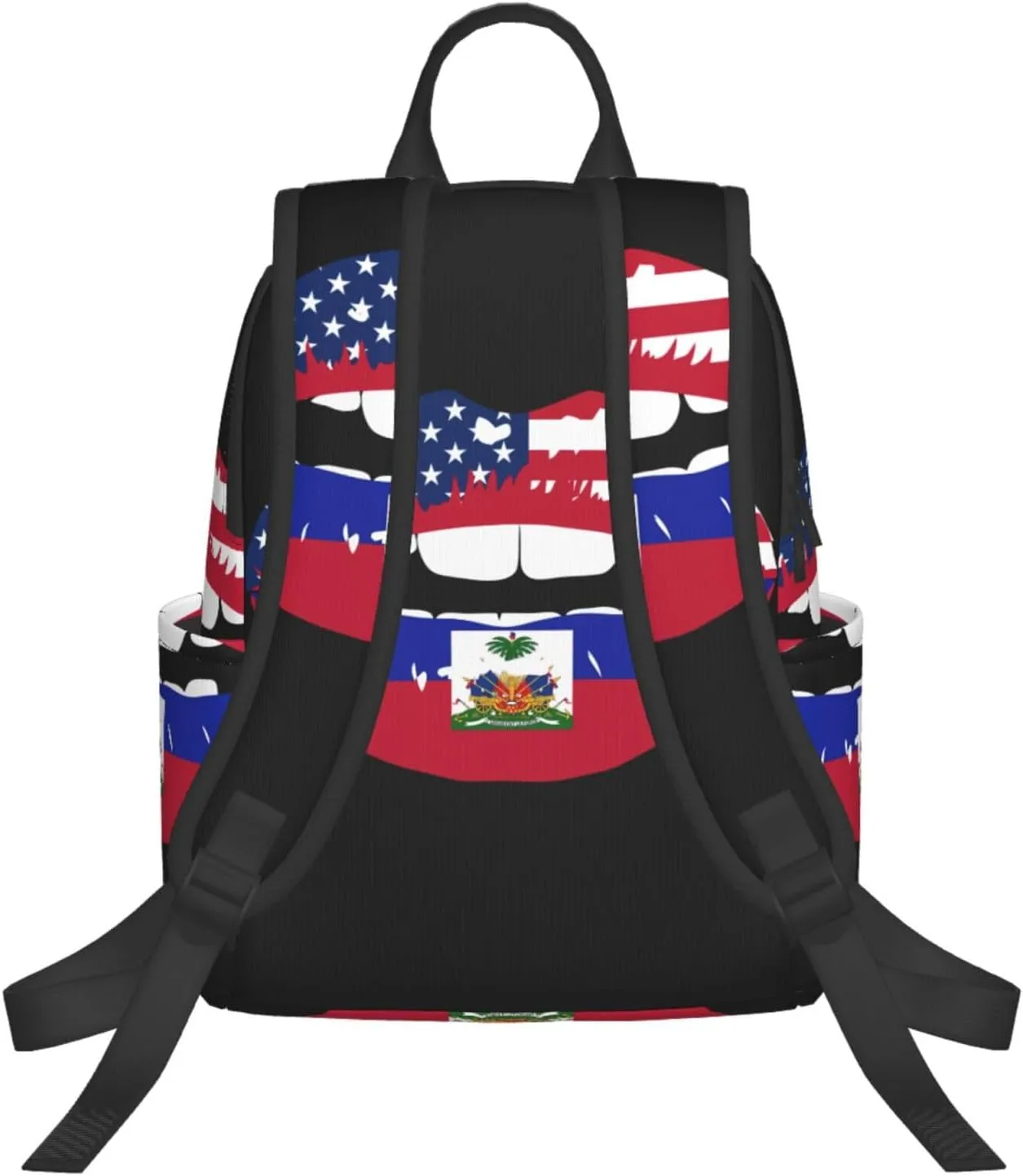 Haiti Haitian American Flag Lips Casual Backpacks Large Capacity Laptop Backpack Sports Fitness Rucksack Travel Carry-On Daypack Work Bag for Outdoor Camping