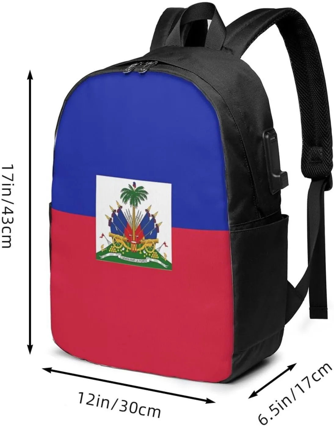 Haiti Haitian Flag Travel Backpack 17-Inch Laptop Backpacks Business Rucksack Casual Sport Daypack with USB Charging Port Carry-on Bag for Camping Biking