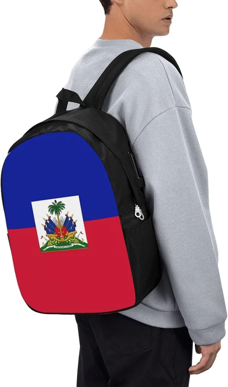 Haiti Haitian Flag Travel Backpack 17-Inch Laptop Backpacks Business Rucksack Casual Sport Daypack with USB Charging Port Carry-on Bag for Camping Biking
