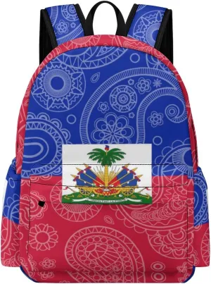 Haiti Paisley Flag Fashion Laptop Backpack Purse Travel Backpack Casual Shoulder Bag for Work Shopping Camping