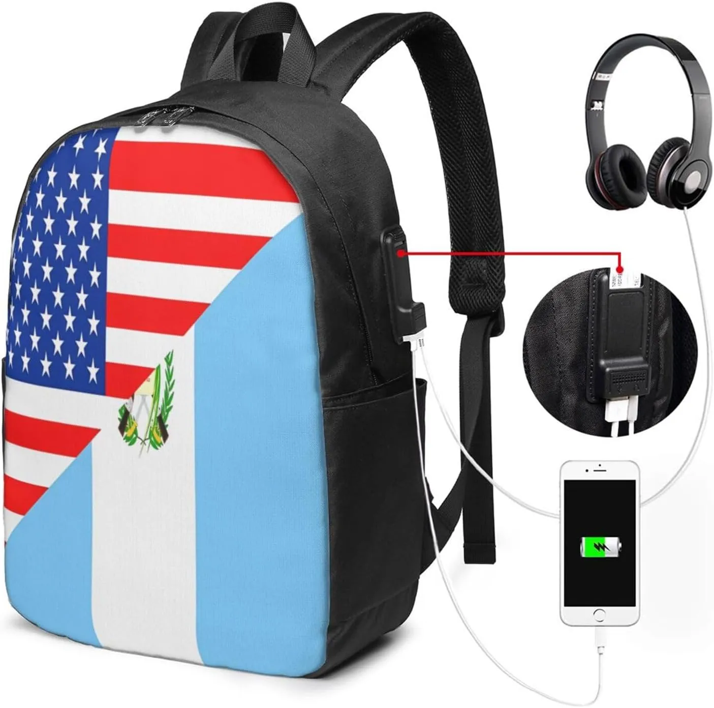 Half American Guatemala Guatemalan Flag Laptop Backpacks Travel Backpack Casual Business Daypack Sport Rucksack Computer Bag Fits up to 17 Inch Notebook with USB Port