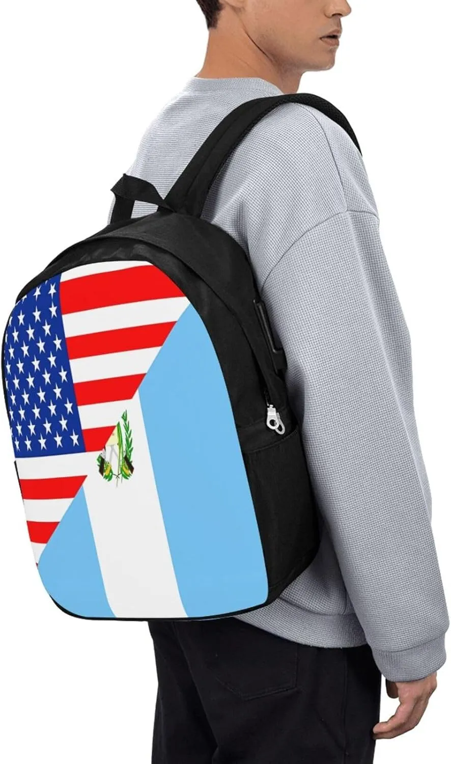 Half American Guatemala Guatemalan Flag Laptop Backpacks Travel Backpack Casual Business Daypack Sport Rucksack Computer Bag Fits up to 17 Inch Notebook with USB Port