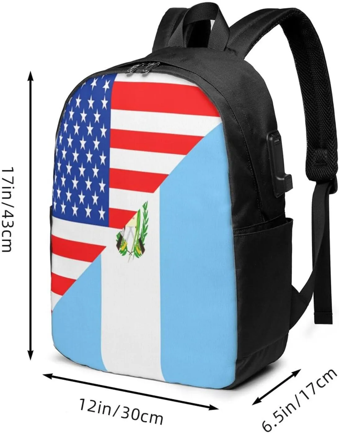 Half American Guatemala Guatemalan Flag Laptop Backpacks Travel Backpack Casual Business Daypack Sport Rucksack Computer Bag Fits up to 17 Inch Notebook with USB Port