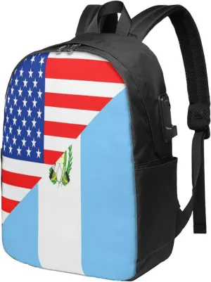 Half American Guatemala Guatemalan Flag Laptop Backpacks Travel Backpack Casual Business Daypack Sport Rucksack Computer Bag Fits up to 17 Inch Notebook with USB Port