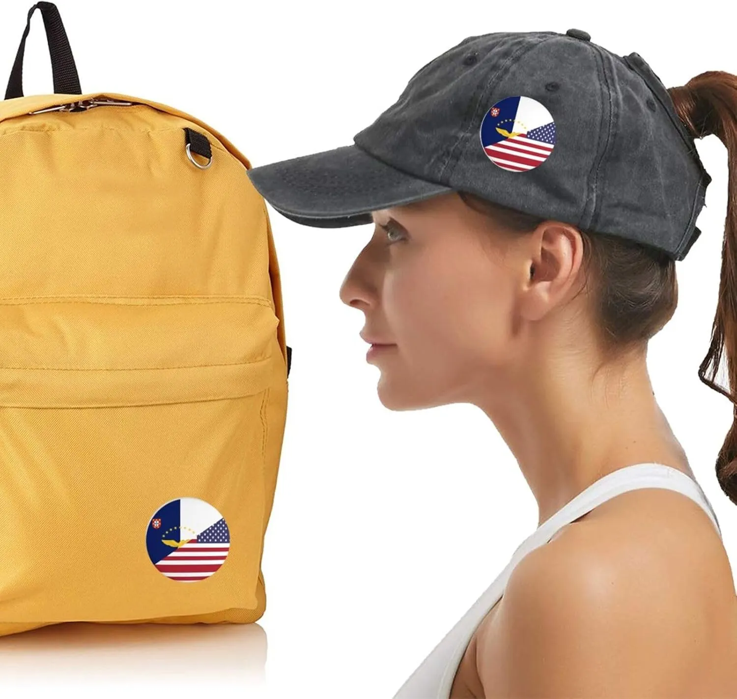 Half Azores Islands and American Flag Express Your Unique Style with Our Fashionable Round Badges