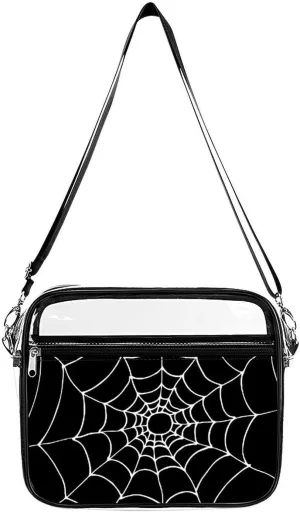 Halloween Black And White Spiders Web Cobweb Brushed Fashionable Transparent Crossbody Bag