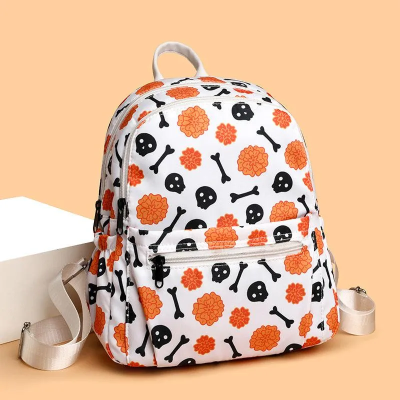Halloween Skull Print Backpack For Women Waterproof Large Capacity Zipper Multi-pocket Shopping Travel Bags