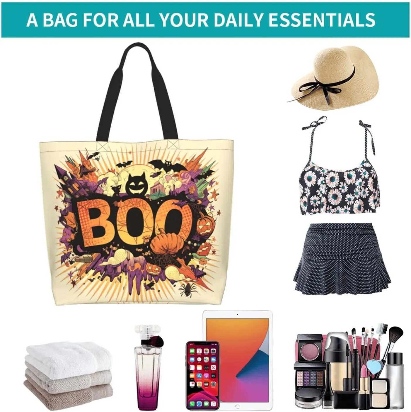 Halloween Tote Bags Large Women Reusable Shoulder Travel Shopping Gift Bags