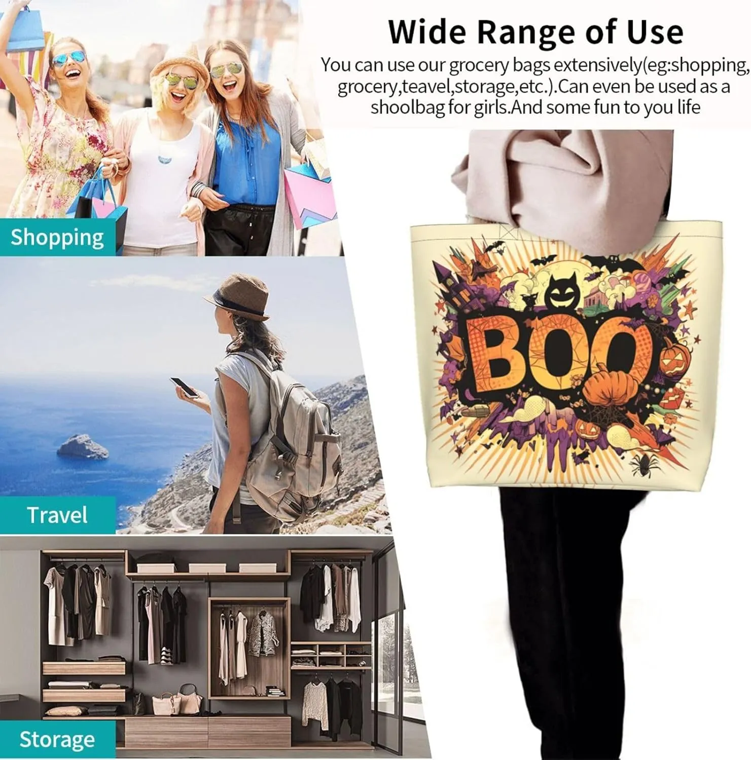 Halloween Tote Bags Large Women Reusable Shoulder Travel Shopping Gift Bags