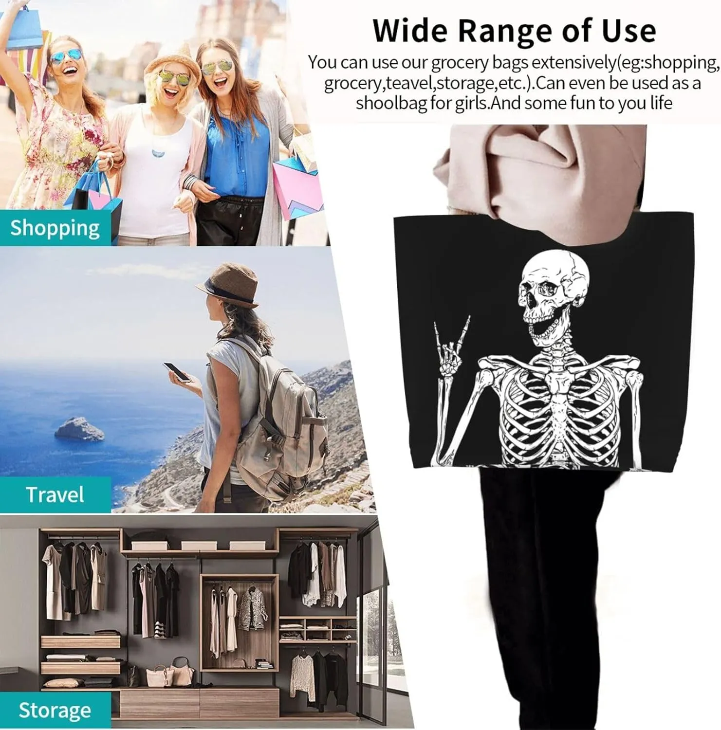 Halloween Tote Bags Large Women Reusable Shoulder Travel Shopping Gift Bags