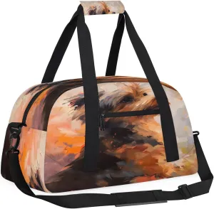 Hand Painted Puppy Kids Overnighter Duffel Bags for Boys, Carry-On Size Sports Gym Bag with Front Zipper Pocket for School Practice or Overnight Travel Weekender Sleepover Tote Bag