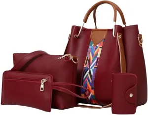Handbags 4 Pcs Women Handbag Set - Fashionable PU Leather Shoulder Bags for Ladies, Casual Tote and Messenger Bags(Pink)