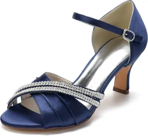 Hanfike Party Sandals for Women Rhinestones Low Heel Wedding Evening Shoes JY107
