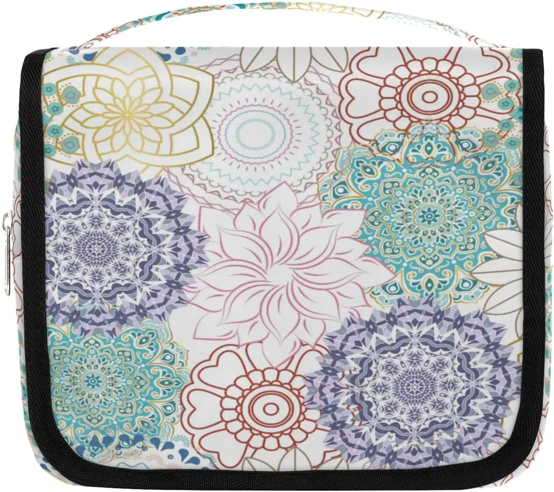 Hanging Toiletry Bag for Women And Men,Mandala Flower Travel Cosmetic Makeup Bag Travel Organizer,Ethnic Waterproof Travel Bag for Toiletries Accessories,Travel Essentials
