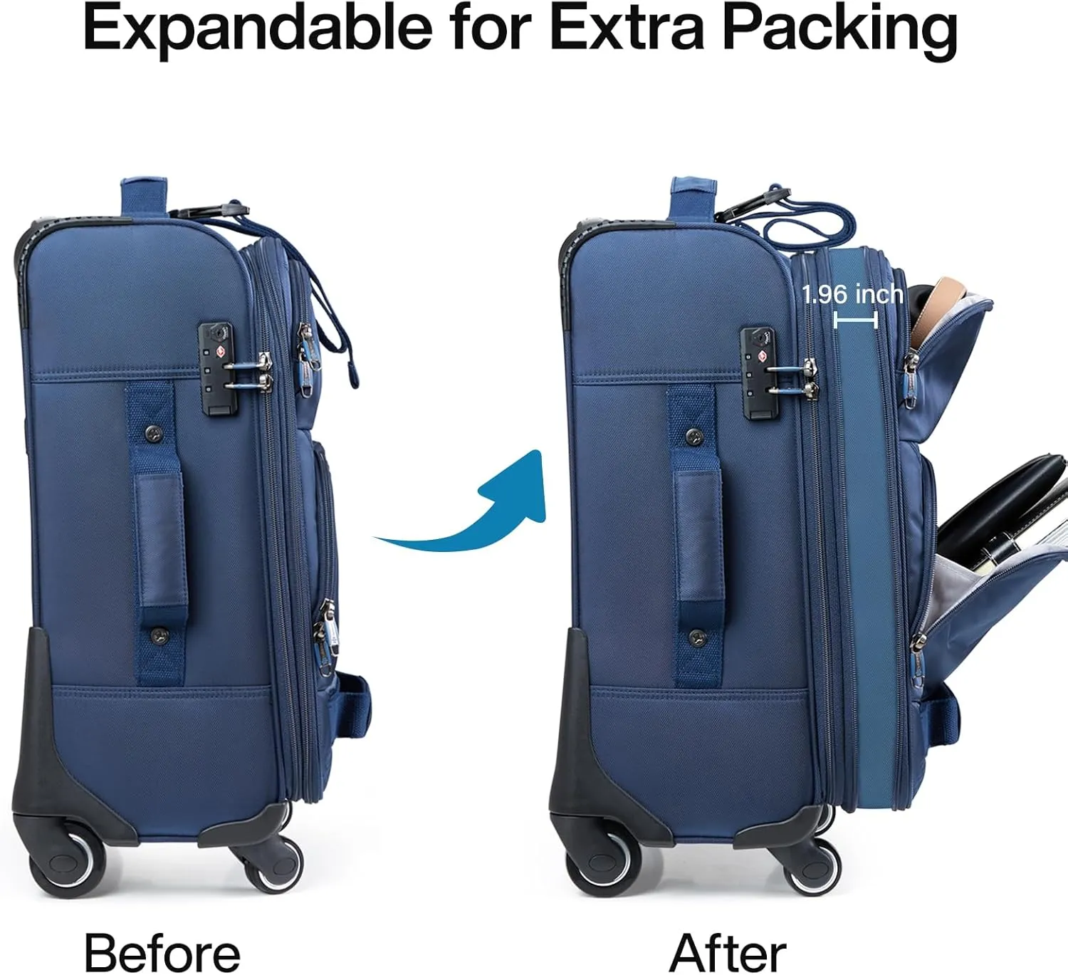 Hanke Softside Expandable Carry On Luggage with spinner wheels, Multi-function Tsa Approved Luggage,Blue,Carry-On 20-Inch