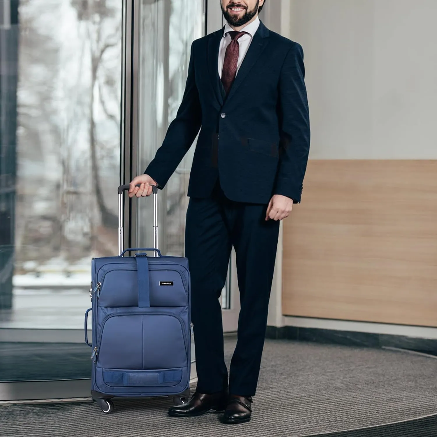Hanke Softside Expandable Carry On Luggage with spinner wheels, Multi-function Tsa Approved Luggage,Blue,Carry-On 20-Inch