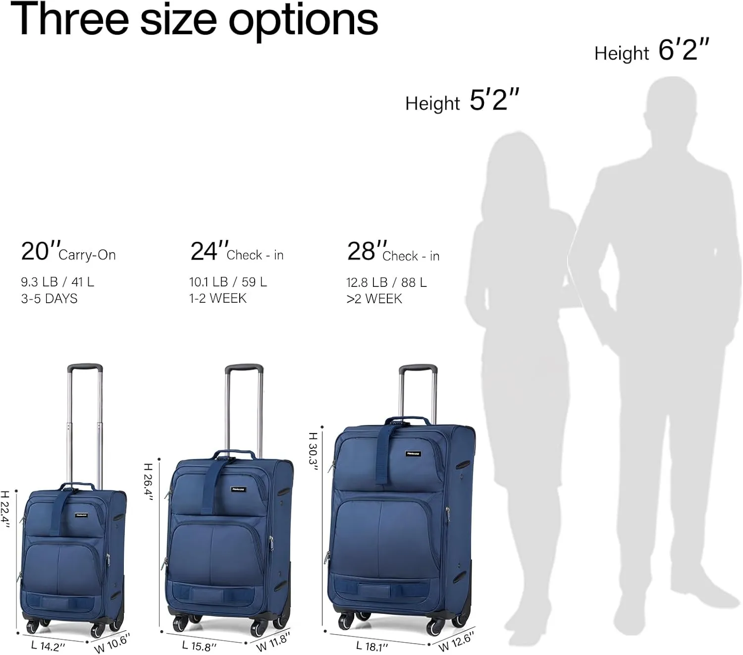 Hanke Softside Expandable Carry On Luggage with spinner wheels, Multi-function Tsa Approved Luggage,Blue,Carry-On 20-Inch