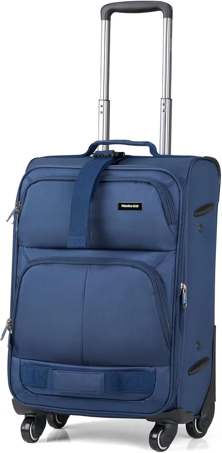 Hanke Softside Expandable Carry On Luggage with spinner wheels, Multi-function Tsa Approved Luggage,Blue,Carry-On 20-Inch