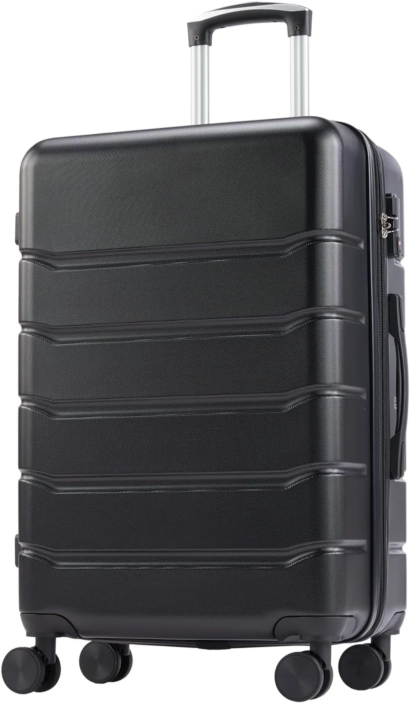 Hard Sided Expandable Suitcase with 360° Swivel Casters and Retractable Handle, 24-Inch, Black