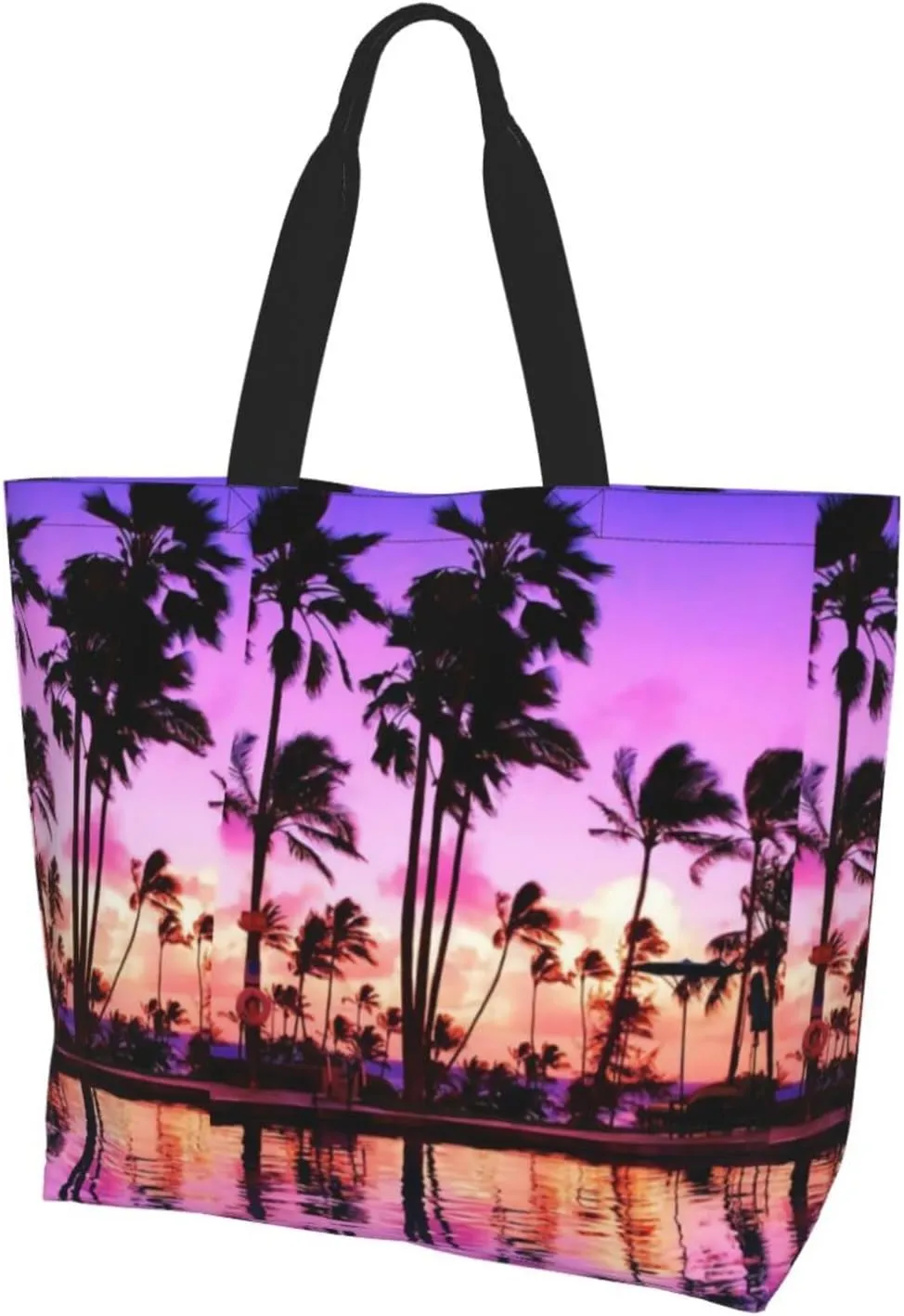 Hawaiian Tropical Pattern Tote Bag Large Women Palm Tree Casual Shoulder Bag Handbag Reusable Shopping Grocery Bag