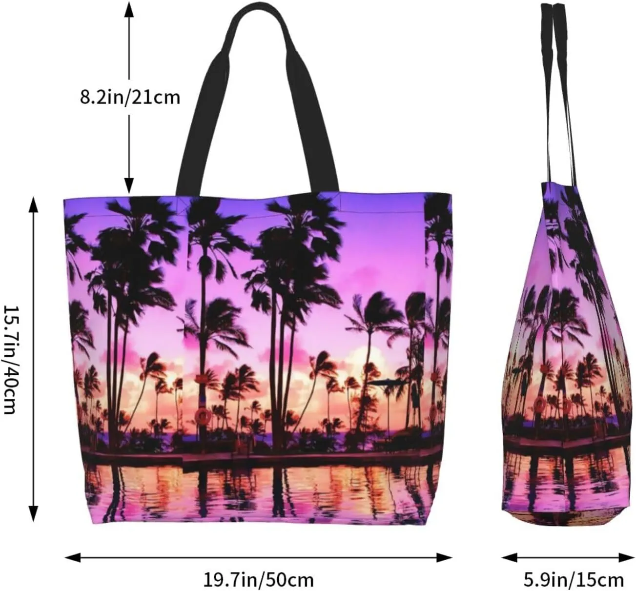 Hawaiian Tropical Pattern Tote Bag Large Women Palm Tree Casual Shoulder Bag Handbag Reusable Shopping Grocery Bag