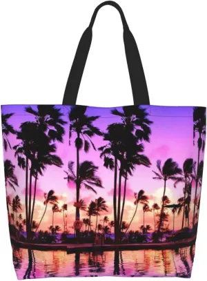 Hawaiian Tropical Pattern Tote Bag Large Women Palm Tree Casual Shoulder Bag Handbag Reusable Shopping Grocery Bag