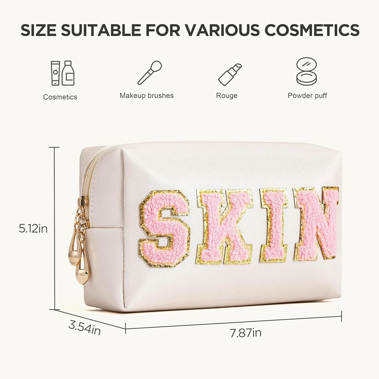 HBselect Mothers Day Gifts for Women Preppy Makeup Bag 4 Pcs Travel Toiletry Bag Chenille Letter Patch Makeup Bag Portable Cosmetic Bag for Women PU Leather Waterproof Organizer Make up Bag for Girls