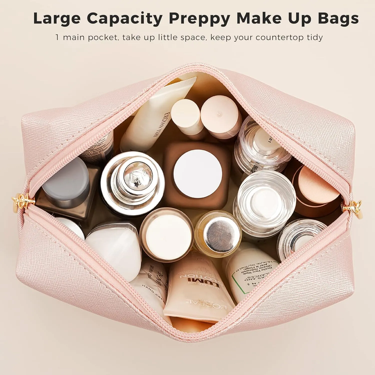 HBselect Mothers Day Gifts for Women Preppy Makeup Bag 4 Pcs Travel Toiletry Bag Chenille Letter Patch Makeup Bag Portable Cosmetic Bag for Women PU Leather Waterproof Organizer Make up Bag for Girls