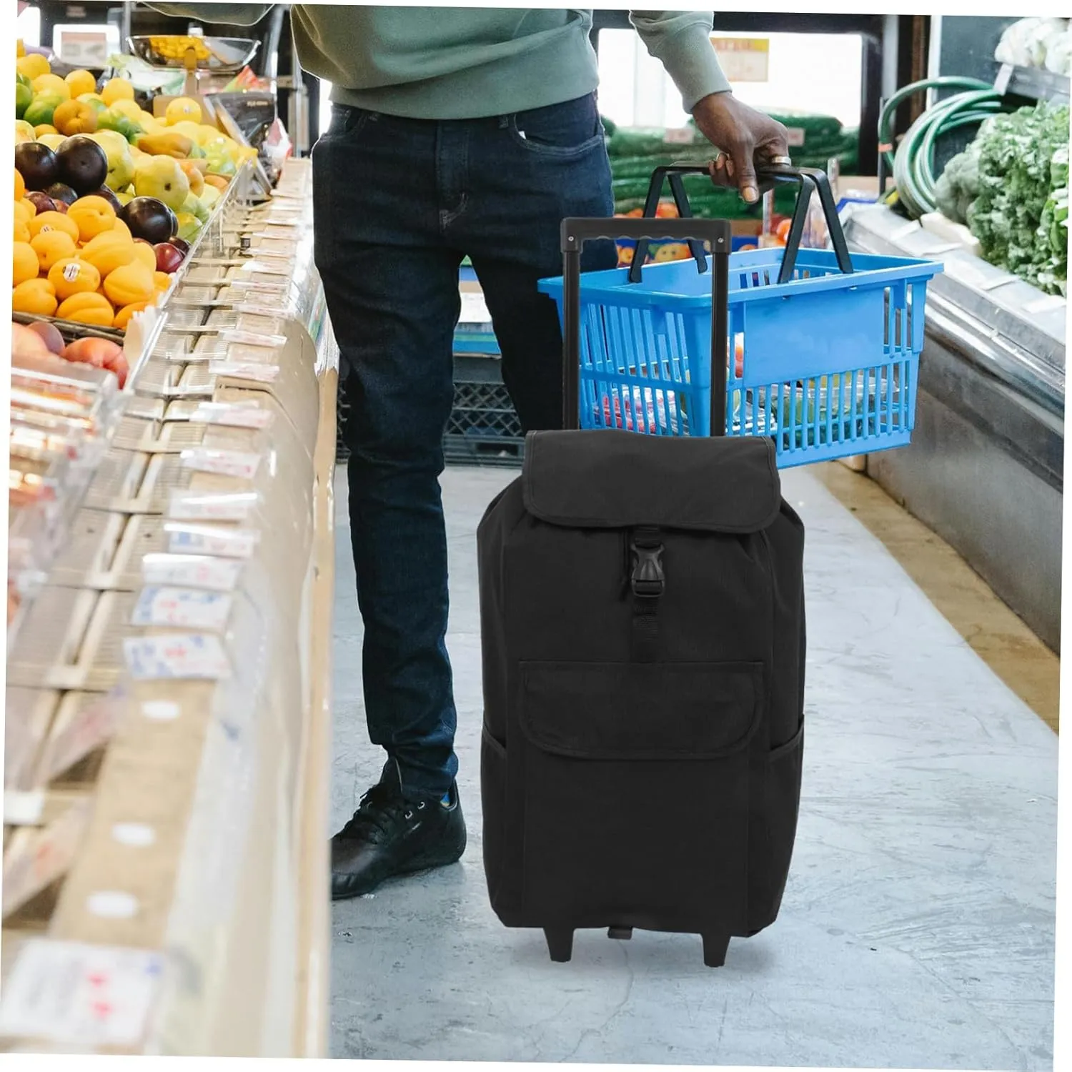 Heavy Duty Grocery Cart Bag Foldable Shopping Trolley Replacement Bag Oxford Cloth with Side Pocket for Outdoor Shopping and Picnic Activities