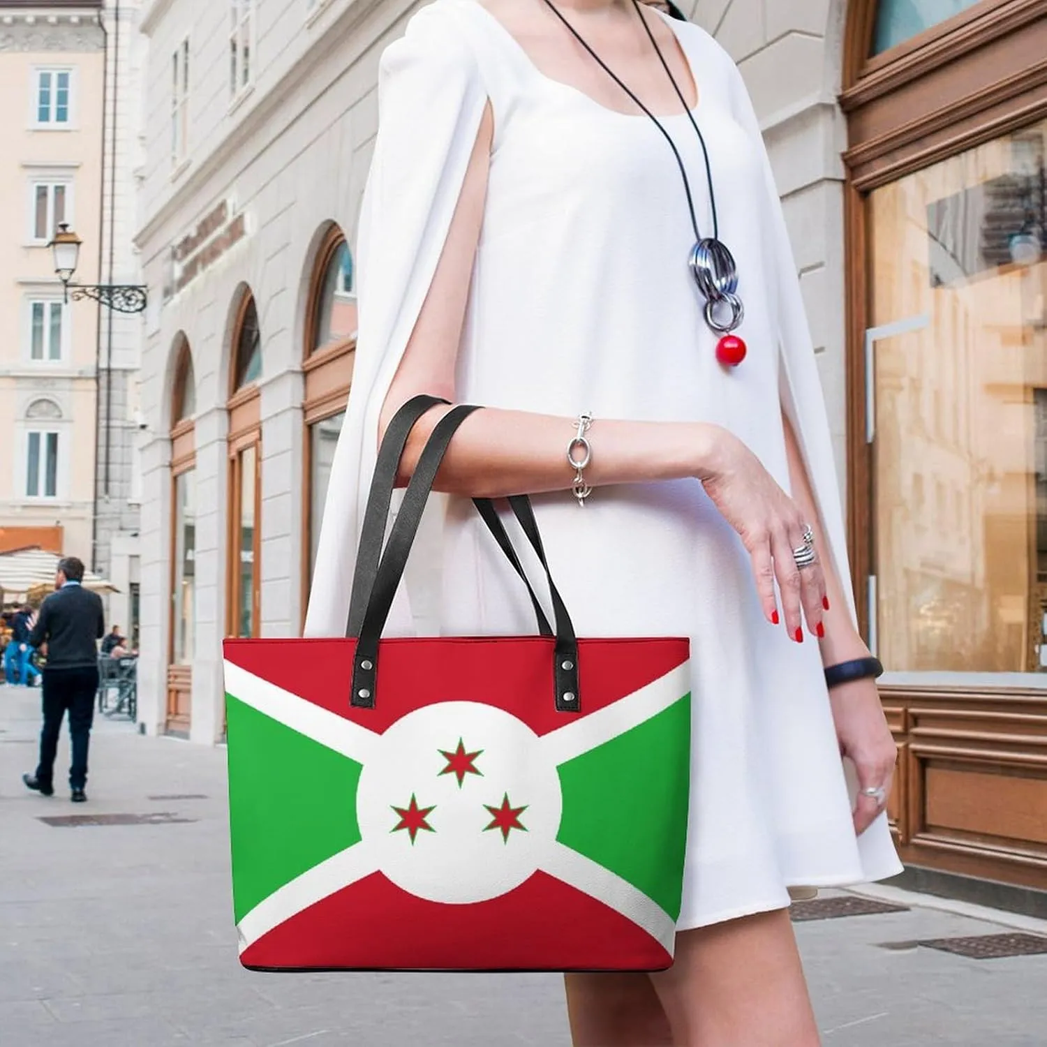 Herm Flag Large Capacity Women’s Tote Bag Stylish Leather Handbag for Travel