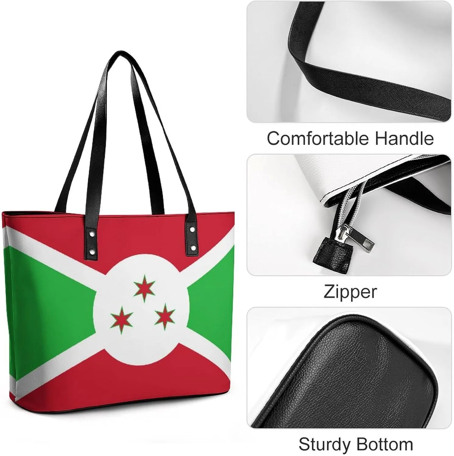 Herm Flag Large Capacity Women’s Tote Bag Stylish Leather Handbag for Travel