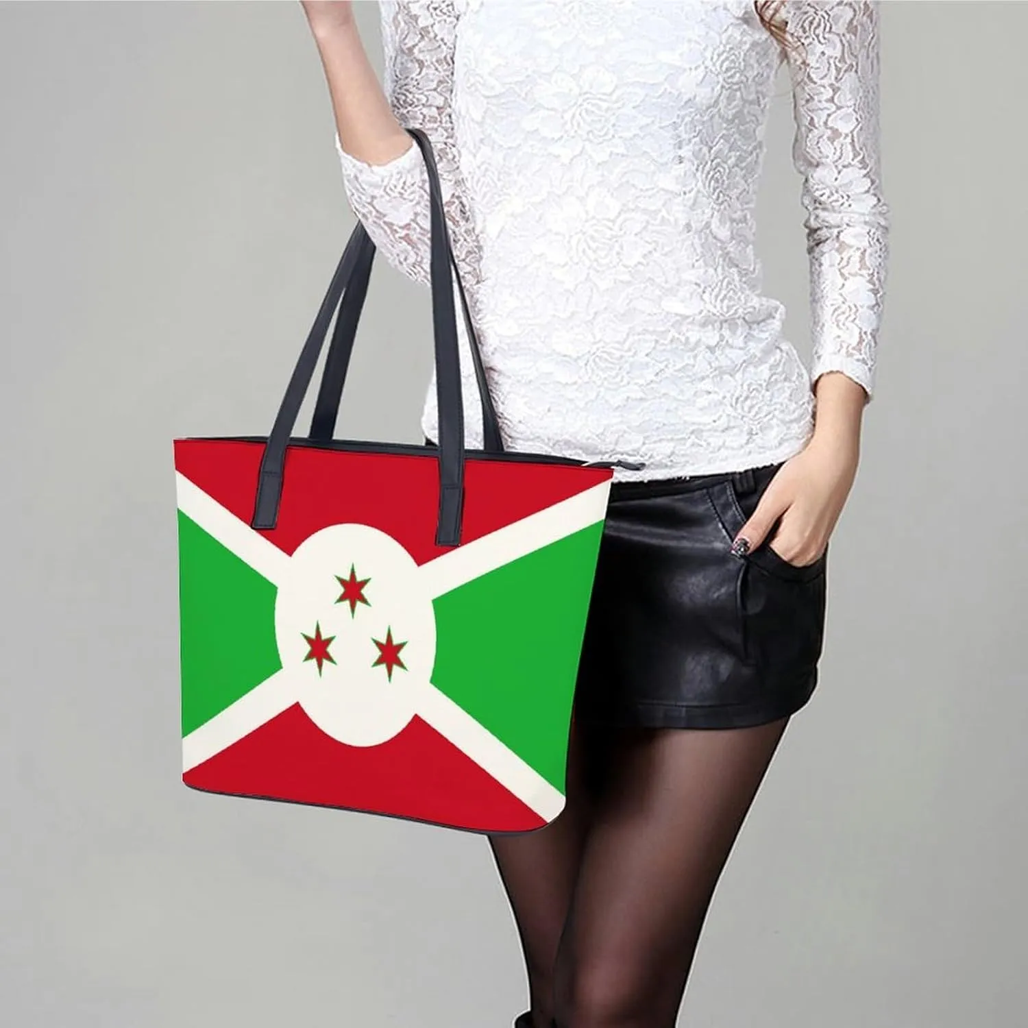 Herm Flag Large Capacity Women’s Tote Bag Stylish Leather Handbag for Travel