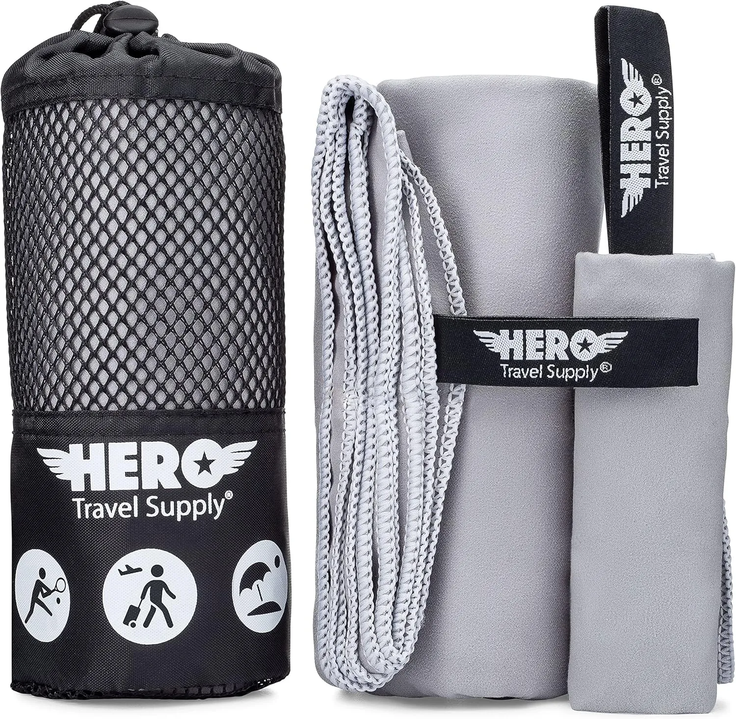 Hero Microfiber Travel Towel Compact for Travel (Grey, 24 x 48)