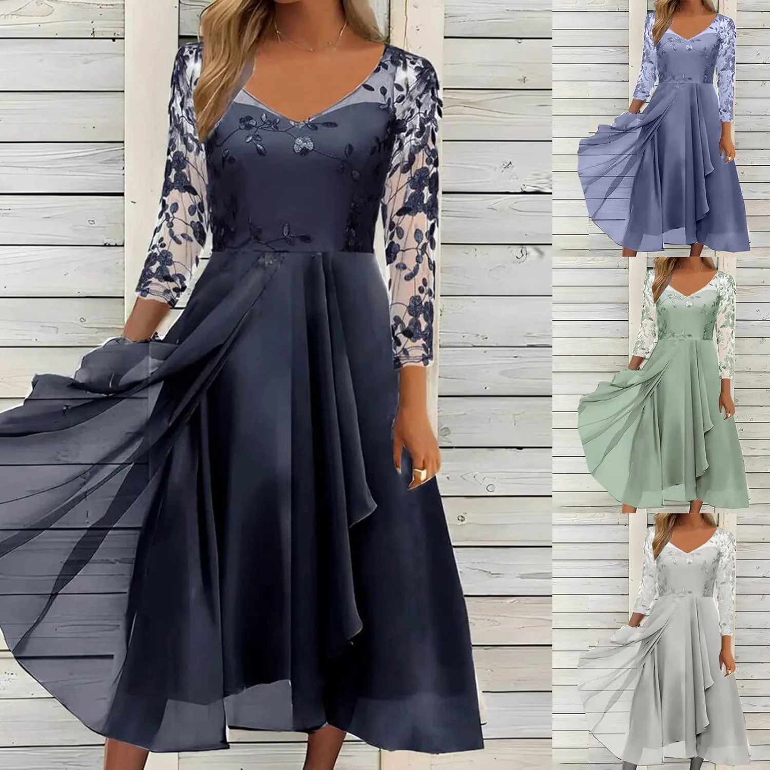 HGps8w Mother of The Bride Dresses for Women Lace Chiffon Flowy Dress Elegant Formal Evening Party Gown for Wedding