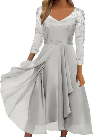 HGps8w Mother of The Bride Dresses for Women Lace Chiffon Flowy Dress Elegant Formal Evening Party Gown for Wedding