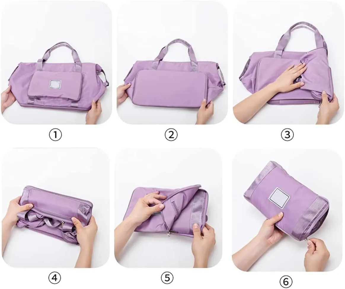 High-capacity Double-layer Wet Separation Travelling Bag, Foldable Travel Bag Expandable, Large Capacity Tote bag Women(Purple)