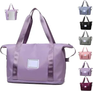 High-capacity Double-layer Wet Separation Travelling Bag, Foldable Travel Bag Expandable, Large Capacity Tote bag Women(Purple)