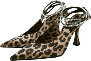 High Heels Luxury Rhinestone High Heels for Women Autumn Leopard Print Party Pumps with Interchangeable Straps