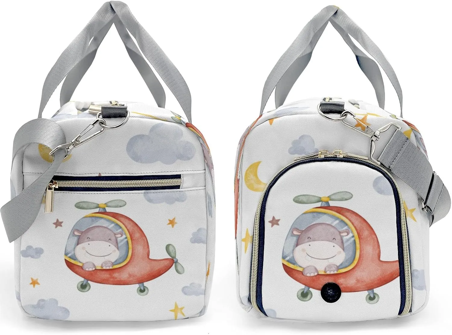 Hippo Helicopter Watercolor Personalized Duffel Bag,Custom Travel Gym Bag with Name,Waterproof Sports Overnight Bag with Shoe Compartment & Shoulder Strap