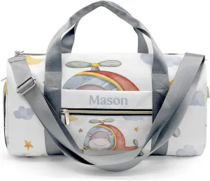 Hippo Helicopter Watercolor Personalized Duffel Bag,Custom Travel Gym Bag with Name,Waterproof Sports Overnight Bag with Shoe Compartment & Shoulder Strap