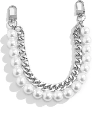 HNHYNSY Bag Strap Exquisite Pearl Strap for Bags Handbag Accessories Purse Belt Handles Cute Bead Chain Tote Women Handbag Parts Silver/Gold Clasp Shoulder Strap (Color : Silver)