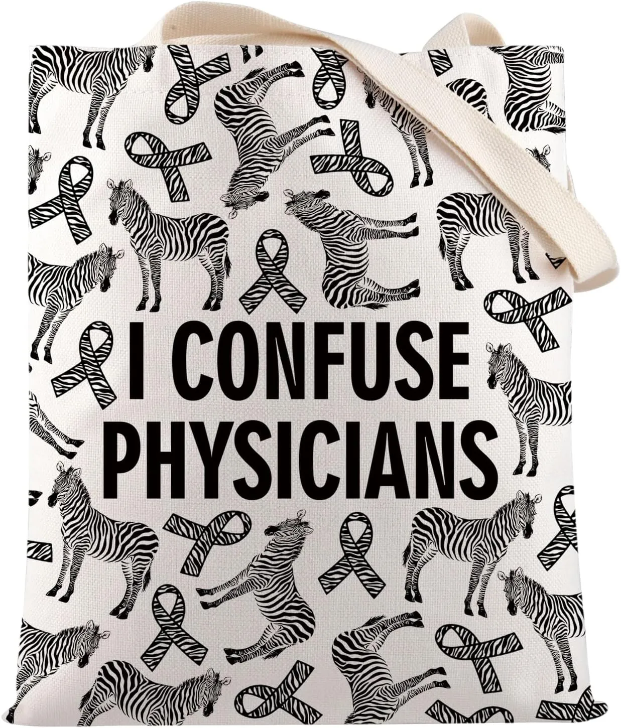 HOLLP Funny Rare Disease Gift I Confuse Physicians Tote Bag Zebra Ribbon Chronic Illness Gift
