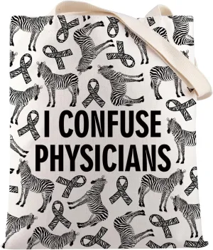 HOLLP Funny Rare Disease Gift I Confuse Physicians Tote Bag Zebra Ribbon Chronic Illness Gift