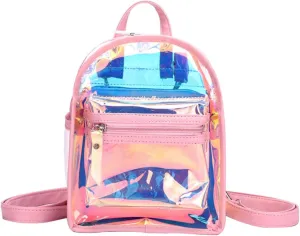 Homoyoyo Dazzling Holographic Backpack for Stylish Iridescent Casual Travel Bag with Practical Storage for Pink Color Double Shoulder Bag