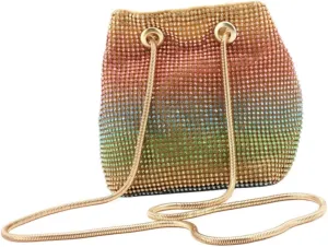Homoyoyo Glamorous Rhinestone Evening Bag Bucket Bag for Women Handbag Shoulder Straps for Nightlife