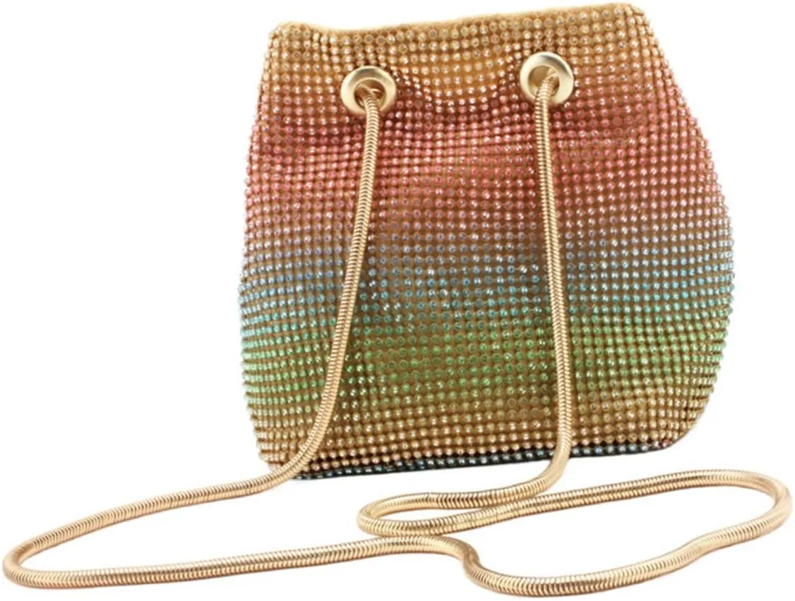 Homoyoyo Glamorous Rhinestone Evening Bag Bucket Bag for Women Handbag Shoulder Straps for Nightlife