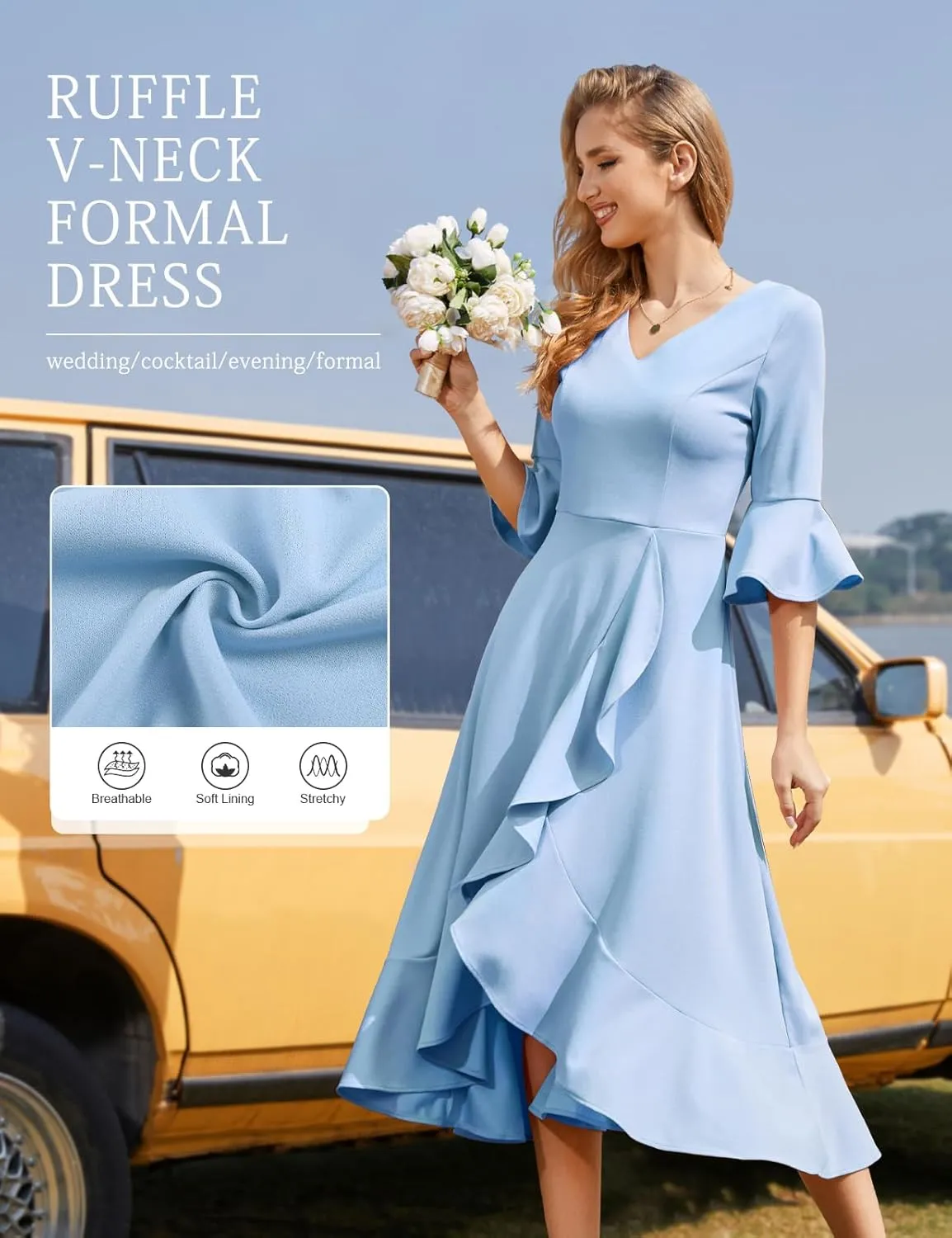 HomRain Wedding Guest Formal Dress for Women Elegant Cocktail Mother of The Bride Dress V-Neck for Prom Graduation