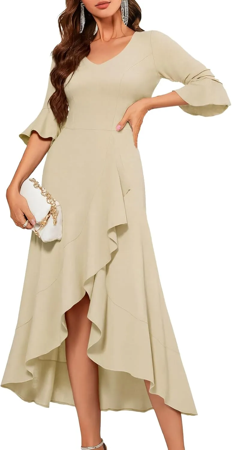 HomRain Wedding Guest Formal Dress for Women Elegant Cocktail Mother of The Bride Dress V-Neck for Prom Graduation