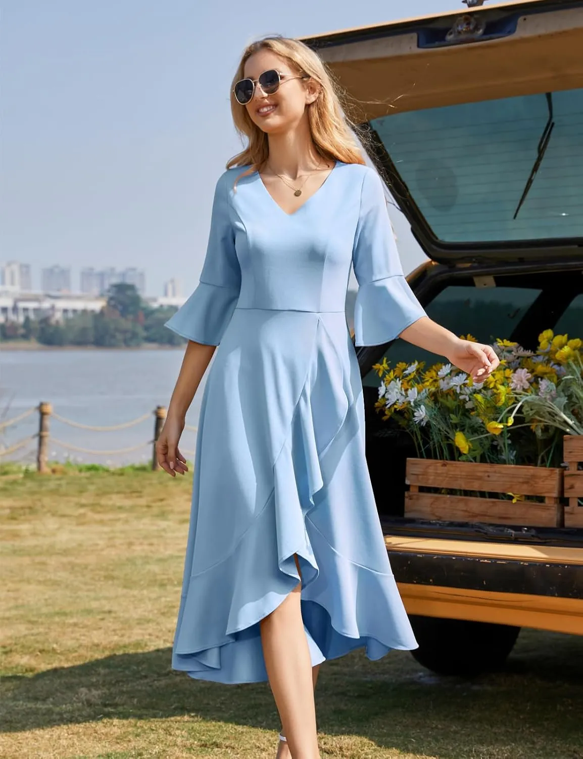 HomRain Wedding Guest Formal Dress for Women Elegant Cocktail Mother of The Bride Dress V-Neck for Prom Graduation