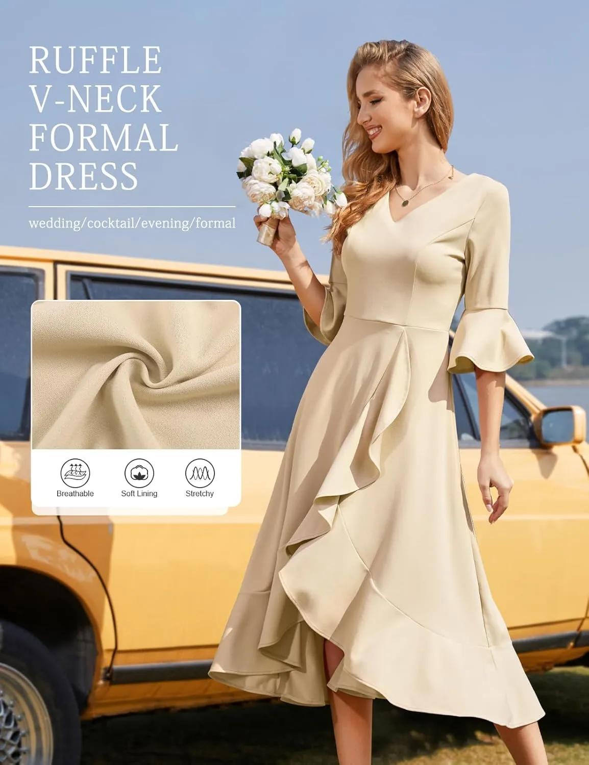 HomRain Wedding Guest Formal Dress for Women Elegant Cocktail Mother of The Bride Dress V-Neck for Prom Graduation